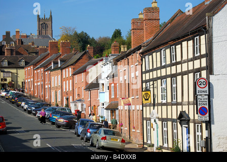 Häuserzeile, untere Breite Straße, Ludlow, Shropshire, England, Vereinigtes Königreich Stockfoto