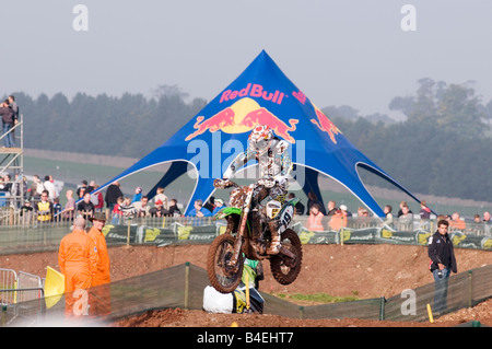 Sponsor Red Bull gesponserten Veranstaltung extreme Sport Sponsoring Aktion Aufregung spannende Motocross Motocross X Sprung springen moto Stockfoto