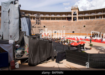 Stierkampfarena Palma Mallorca Spanien Vorbereitungen im Gange für eine Produktion von Carmina Burana Monumental Opera Stockfoto