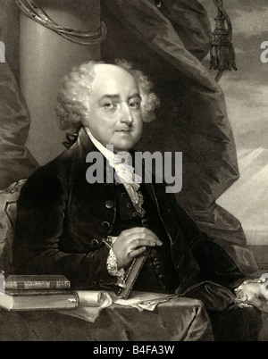 John Adams, 2. Präsident der Vereinigten Staaten, Brustbild, sitzend, nach rechts, mit Buch in der hand Stockfoto