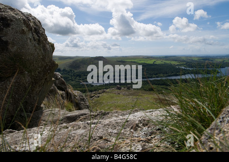 Ein Blick vom Leder Tor über Burrator Reservoir auf Dartmoor Stockfoto