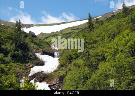 den Rest des Schnees auf Sommer Berg Auftauen Stockfoto