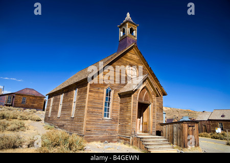 Der alte methodistischen Kirche, die einzige Kirche in Bodie, Baujahr 1882, Bodie State Historical Park, Bodie, Kalifornien Stockfoto