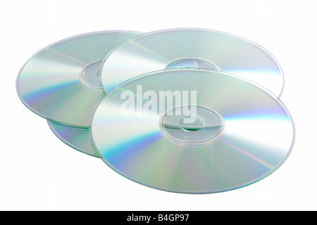 Silber Compact-Discs auf einem weißen Hintergrund isoliert Stockfoto