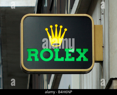 Rolex Zeichen außerhalb Juweliere, Rolex ist ein Luxus Uhrmacher 1955 gegründet von Hans Wilsdorf und Alfred Davis. Stockfoto