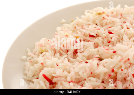 Indische Gerichte zum Mitnehmen bunte Lecker Reis Pilaw Seite um isolierte gegen einen weißen Hintergrund mit Freistellungspfaden und keine Leute Stockfoto