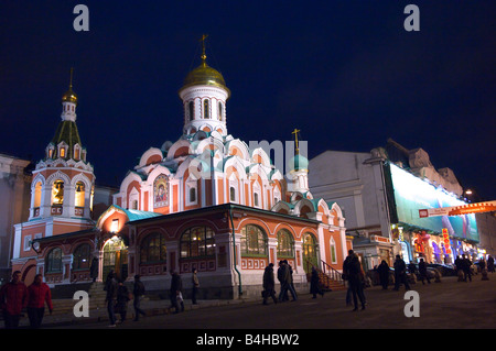 Kirche am Marktplatz bei Nacht, Kasaner Kathedrale, Roter Platz, Moskau, Russland Stockfoto