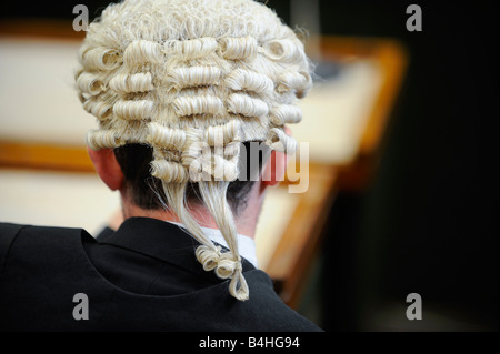 Generische Recht Gericht Bild Mitglied der Bar tragen Barristers Perücke. Stockfoto