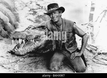 Paul Hogan Schauspieler als Crocodile Dundee harter Kerl aus dem Outback Dezember 1986 Dbase MSI Stockfoto