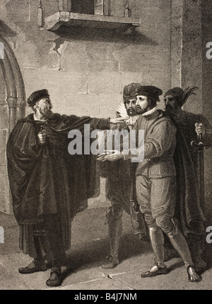 Der Kaufmann von Venedig, III. Akt, III. Szene Venedig. A Street. Shylock, Salarino, Antonio und Gefängniswärter. Stockfoto