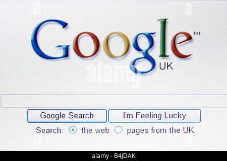 Google UK Website Bildschirm und Logo closeup Stockfoto