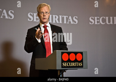 Alf Göransson CEO von Securitas die Sicherheitsfirma bei Pressekonferenz geben Kommentare über den Jahresbericht für das Jahr 2007 Stockfoto