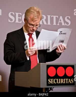 Alf Göransson CEO von Securitas die Sicherheitsfirma bei Pressekonferenz geben Kommentare über den Jahresbericht für das Jahr 2007 Stockfoto