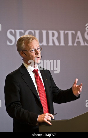 Alf Göransson CEO von Securitas die Sicherheitsfirma bei Pressekonferenz geben Kommentare über den Jahresbericht für das Jahr 2007 Stockfoto