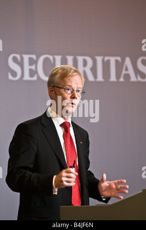 Alf Göransson CEO von Securitas die Sicherheitsfirma bei Pressekonferenz geben Kommentare über den Jahresbericht für das Jahr 2007 in Stockholm Stockfoto