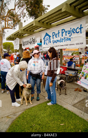 Hundebesitzer sammeln für ein Wochenende, die Wag-A-Thon in Dana Point CA Hinweis für Haustier orientierten Organisationen unterzeichnet Stockfoto
