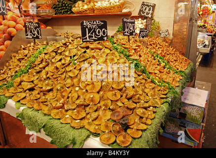 Pilze für den Verkauf auf "la Boqueria" zu vermarkten, Barcelona, Spanien Stockfoto