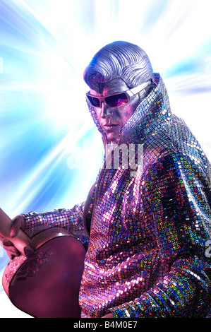 Silber Elvis mit Gitarre Stockfoto