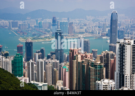 Hong Kong Skyline der Stadt mit Blick auf Central in Richtung Kowloon vom Victoria Peak Volks Republik China JMH3302 Stockfoto