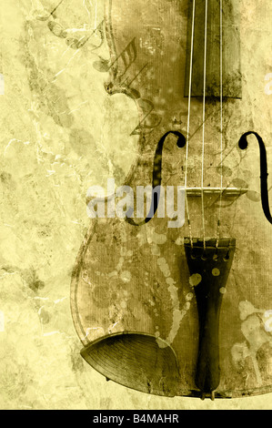 Hintergrundmusik mit alten Geige im Grunge-Stil Stockfoto