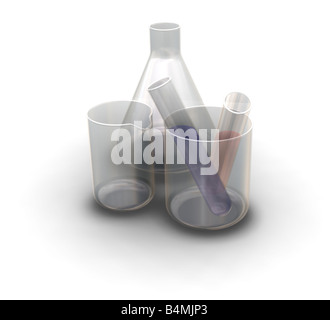 3D Render Reagenzgläser und Kolben Stockfoto