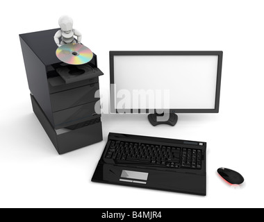 3D Rendern einer Person an einem Computer arbeiten Stockfoto