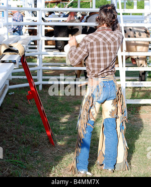 Rückansicht des Rodeo cowboy Stockfoto