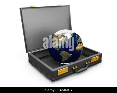 3D Rendern eines Globus in einer Aktentasche Stockfoto