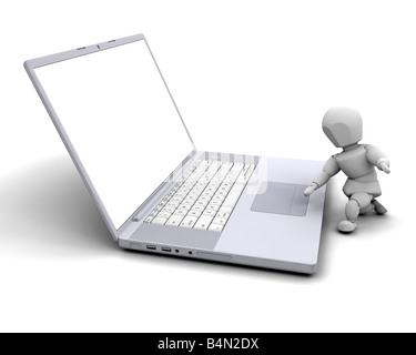 3D Rendern einer Person an einem Computer arbeiten Stockfoto