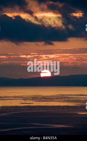 Sonnenuntergang über den Golf von Messini und der messenischen Halbinsel, von der Halbinsel Mani nahe Kardamyli südlichen Peloponnes Griechenland Stockfoto