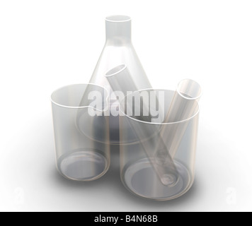 3D Render Reagenzgläser und Kolben Stockfoto