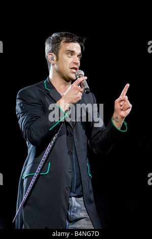 Robbie Williams die live im Aussie Stadium, Sydney, Australien Stockfoto