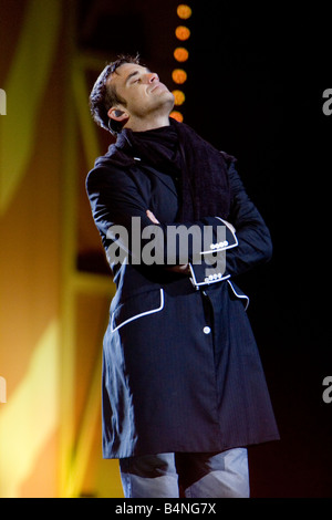 Robbie Williams die live im Aussie Stadium, Sydney, Australien Stockfoto