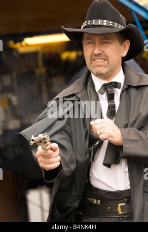 Creetown Country Music Festival-Cowboys, die Teilnahme an den schnellsten zeichnen Wettbewerb Galloway Scotland UK Stockfoto