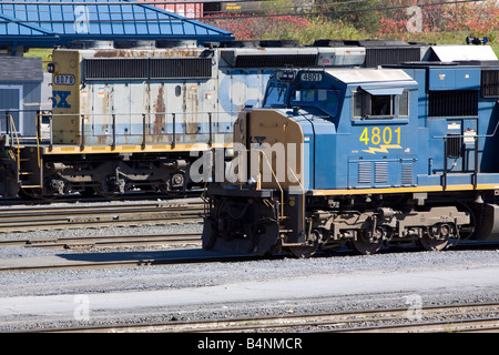 CSX Eisenbahn Lokomotiven an die Lokomotive Selkirk NY-Anlage abgestellt. Stockfoto