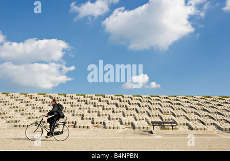 Radfahrer auf einem Deich (Hondsbossche Zeewering) Stockfoto