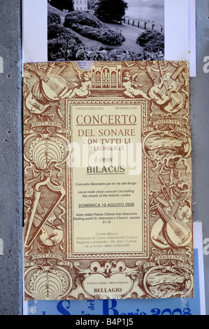 Konzertplakat in Bellagio in Norditalien Stockfoto