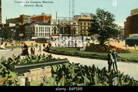 Alte Vintage American Bild topographische Postkarte der Kanone auf dem Campus Martius Detroit für nur zur redaktionellen Nutzung Stockfoto