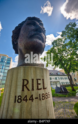 Statue des Leiters der Louis A Riel (1844 – 1885), Saint Boniface Museum, Stadt von Winnipeg, Manitoba, Kanada. Stockfoto