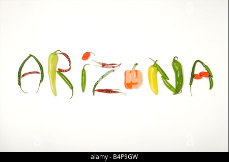 Die USA Bundesstaat Arizona geschrieben, mit einer Vielzahl von Chilis in Arizona angebaut Stockfoto