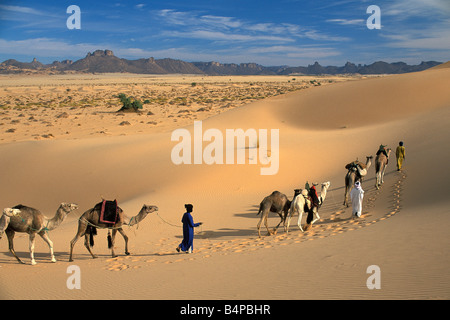 Algerien Djanet Männer der Tuareg Stamm und Sahara Kamel-Karawane Stockfoto