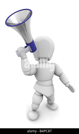 3D Rendern von jemandem in ein Megaphon schreien Stockfoto