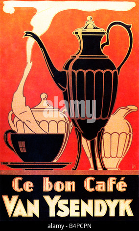 Van Ysendyk belgischer Kaffee 1930 Art Deco Plakat Advertsisng die Marke von Kaffee aus Belgien Stockfoto