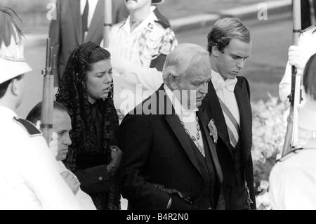 Fürstin Gracia Patricia von Monaco Beerdigung September 1982 Princess Grace Trauerfeier am St. Nikolaus-Kathedrale von Prinzessin Caroline Prinz Albert und Prinz Rainier besucht Stockfoto