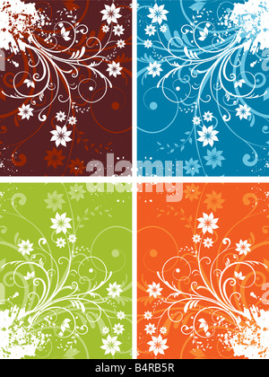 Verschiedene farbige florale Grunge Hintergründe Stockfoto