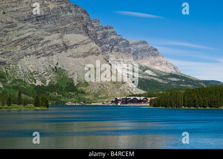 Viele Gletscher-Hotel an den Ufern des Swiftcurrent Lake Glacier Nationalpark Montana Stockfoto