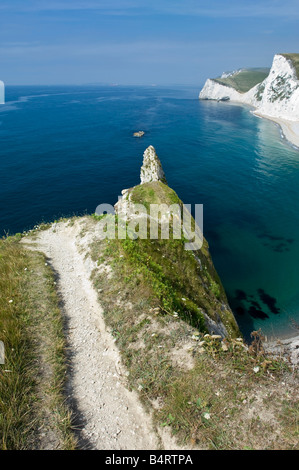 Kreide Klippen von Swyre Kopf und Bat den Kopf, wie gesehen von der Spitze des Durdle Door Arch Dorset England UK Stockfoto