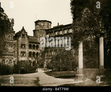 Geographie/Reise, Deutschland, Heidelberg, Schlösser, Schloss Heidelberg, Außenansicht, Hof, Fotografie, ca. 1910, Stockfoto
