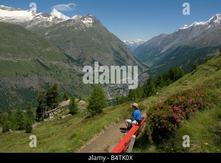 Blick nach Norden über Zermatt und entlang der Vispa-Tal Stockfoto