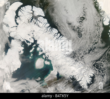 Satellitenansicht von Sirmilik, Baffin Island, Kanada Stockfoto